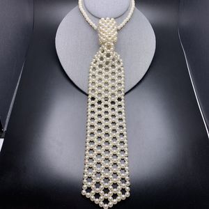 Faux Pearl Necktie Necklace Beaded Bold Statement Fun Hong Kong Vintage